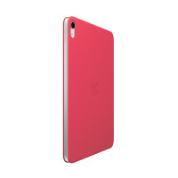 Arbuzowe etui Apple Smart Folio do iPada 10. generacji, widok z profilu na srebrną krawędź tabletu z wycięciem na aparat i przyciski głośności.
