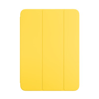 Żółte etui Apple Smart Folio do iPada 10. generacji w widoku z przodu, ukazujące składaną konstrukcję z trzema pionowymi panelami w kolorze lemoniadowym.