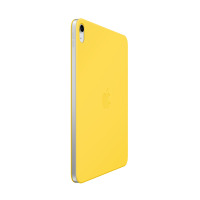 Lemoniadowe etui Apple Smart Folio do iPada 10. generacji, ukazane w widoku z profilu z wycięciem na tylny aparat i widocznym logo Apple na obudowie.