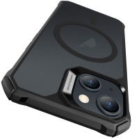 Czarne etui ESR Air Armor z MagSafe do iPhone 15, widok na tylny panel z wyraźnie zaznaczoną wyspą aparatów oraz napisem Camera Guard na ramce ochronnej.