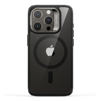 Przezroczyste etui ESR Classic Kickstand z czarną ramką na iPhone 15 Pro Max, widoczna wyspa aparatów z napisem Camera Guard oraz magnetyczny pierścień MagSafe.