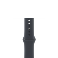 Silikonowy pasek Apple do Apple Watch w kolorze północ, widok na perforowaną część z otworami do regulacji zapięcia i charakterystycznym metalowym pinem.