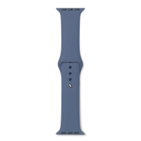 Niebieski pasek silikonowy eStuff do Apple Watch 38/40/41/42mm z widocznym metalowym zapięciem typu pin oraz otworami do regulacji obwodu na pasku.