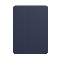 Granatowe etui Apple Smart Folio do iPad Air 4 i 5, widok na przednią część składanej okładki z charakterystycznymi pionowymi podziałami konstrukcyjnymi.