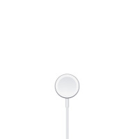 Oryginalny przewód Apple Magnetic Charging Cable do ładowania zegarka Apple Watch z okrągłą magnetyczną końcówką w kolorze białym na prostym odcinku kabla.