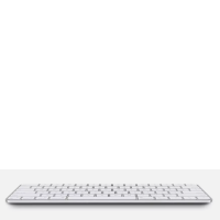 Bezprzewodowa klawiatura Apple Magic Keyboard w układzie portugalskim, widoczna z profilu, prezentująca niski profil oraz minimalistyczny design urządzenia.