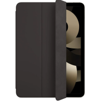Czarne etui Apple Smart Folio do iPad Air 4 i 5 generacji, ukazane w widoku od frontu z częściowo odsłoniętym ekranem tabletu o jasnej obudowie.