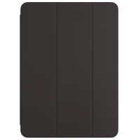 Czarne etui Apple Smart Folio do iPad Air 4 i 5 generacji, widok na zamkniętą, gładką przednią okładkę z charakterystycznymi trzema pionowymi podziałami.