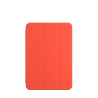 Pomarańczowe etui Apple Smart Folio do iPad Mini 6, widok na przednią część składanej okładki z charakterystycznymi pionowymi liniami zgięcia.