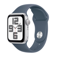 Apple Watch SE2 40mm aluminium w kolorze srebrnym z paskiem sportowym w kolorze sztormowego błękitu M/L