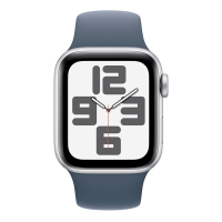 Apple Watch SE2 40mm aluminium w kolorze srebrnym z paskiem sportowym w kolorze sztormowego błękitu M/L