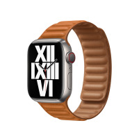 Pasek do Apple Watch 45mm z karbowanej skóry M/L - złocisty brąz