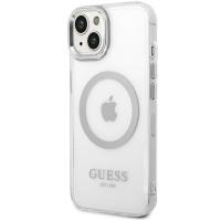 Etui iPhone 14 Guess Outline Silver MagSafe przezroczyste srebrne