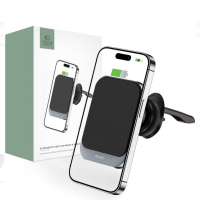 Magnetyczny uchwyt samochodowy Tech-Protect MM15W-V2 z ładowaniem bezprzewodowym zamontowany na kratce wentylacyjnej, utrzymujący smartfon Apple iPhone.