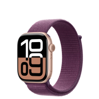 Apple Watch S10 42mm aluminium w kolorze różowe złoto z opaską sportową w kolorze dojrzała śliwka