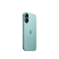 Smartfon Apple iPhone 16 w kolorze berylowa zieleń, widok z profilu na lewą krawędź z przyciskami oraz pionowo ustawioną wyspę aparatów na tylnej obudowie.
