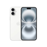 Apple iPhone 16 Plus w kolorze białym, prezentowany jednocześnie od przodu z widocznym ekranem oraz od tyłu z pionowo ustawionym układem dwóch obiektywów.