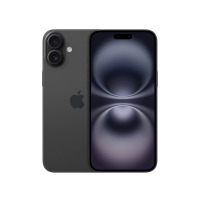 Apple iPhone 16 Plus w kolorze czarnym, widok na tylną obudowę z pionową wyspą aparatów oraz na przedni ekran z dynamiczną wyspą w górnej części.