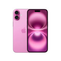 Apple iPhone 16 Plus w różowym kolorze, widoczny jednocześnie od przodu z włączonym ekranem oraz od tyłu z charakterystyczną pionową wyspą aparatów.