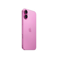 Różowy smartfon Apple iPhone 16 Plus widziany z profilu, prezentujący smukłą obudowę, przyciski boczne oraz charakterystyczną pionową wyspę aparatów.