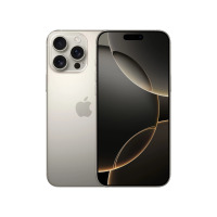 Apple iPhone 16 Pro Max w kolorze tytan naturalny, widoczny jednocześnie od tyłu z potrójnym aparatem oraz od przodu z włączonym ekranem i wyspą Dynamic Island.