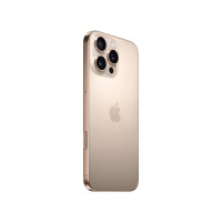 Apple iPhone 16 Pro Max w kolorze tytan pustynny, widok na tylną obudowę z charakterystyczną wyspą trzech aparatów oraz logo Apple na środku panelu.