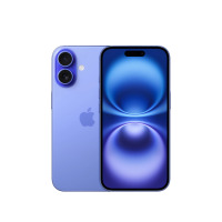 Smartfon Apple iPhone 16 w kolorze ultramaryna, prezentujący tył z pionową wyspą aparatów oraz przód z wyświetlaczem i charakterystycznym wycięciem Dynamic