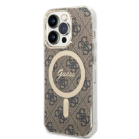 GUBPP14LH4EACSW Etui do iPhone 14 Pro Magsafe i ładowarka Guess Charger 4G Gold Brown
