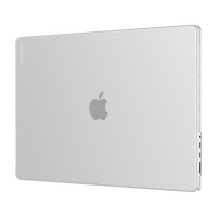 Przezroczysta obudowa Incase Hardshell Case z charakterystyczną kropkowaną fakturą na laptopie Apple MacBook Pro 16 cali 2021, widok na prawy bok z portami.