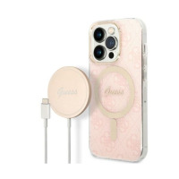 Etui do iPhone 14 Pro Max Magsafe i ładowarka Guess Charger 4G Gold Pink 