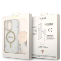 Zestaw etui plus ładowarka magsafe Etui do iPhone 14 Pro Max Rzeszów Guess 4G Gold White Magsafe