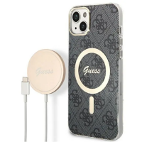 Etui do iPhone 14 Guess 4G Gold Black Magsafe + Charger - czarne