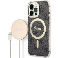 Etui do iPhone 13 Pro Guess 4G Gold Black Magsafe + Charger - czarne
