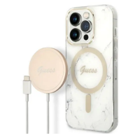 Etui do iPhone 14 Pro Guess 4G Gold White Magsafe plus Charger - biełe