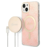 Etui do iPhone 14 Guess 4G Gold Pink Magsafe + Charger - różowe