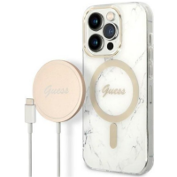 Etui do iPhone 14 Pro Max Guess 4G Gold White Magsafe + Charger - białe