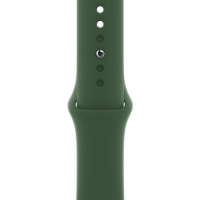 Silikonowy pasek Apple do zegarka Apple Watch w kolorze koniczyny, widoczny od strony wewnętrznej z metalowym pinem zapięcia oraz otworami regulacyjnymi.