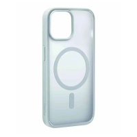 Zielone etui PURO Gradient MagSafe do iPhone 15 z przezroczystymi pleckami, widocznym okręgiem magnetycznym oraz wycięciem na wyspę aparatów i logo marki.