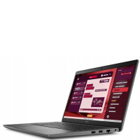 Notebook Dell Latitude 3450 w kolorze szarym, widok z profilu na otwartą klapę z widocznymi portami USB oraz złączem Ethernet na bocznej krawędzi obudowy.
