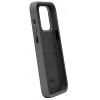 Czarne etui PURO Icon Mag Cover do iPhone 15 Pro, widok na wnętrze z wytłoczonym logo marki, pierścieniem MagSafe oraz wzmocnioną strukturą krawędzi.