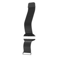 Czarny pasek Puro Milanese Magnetic Band do Apple Watch 38-42mm z metalową plecionką, widoczne magnetyczne zapięcie oraz dedykowane mocowania do koperty.