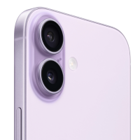 Zbliżenie na lawendowy tył obudowy Apple iPhone 17 z charakterystyczną pionową wyspą dwóch aparatów oraz wbudowaną lampą błyskową w kolorze obudowy.