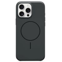 Ciemne etui Beats z MagSafe do iPhone 16 Pro Max w kolorze nocna czerń, widok na plecki z charakterystycznym okręgiem ładowania i wycięciem na aparat.