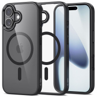 Czarne etui Tech-Protect MagMat MagSafe do iPhone 17 z przezroczystymi pleckami, widocznym pierścieniem magnetycznym oraz wycięciem na wyspę aparatów.