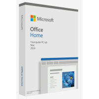 Pudełko z oprogramowaniem Microsoft Office 2024 Home dla jednego komputera PC lub Mac z widocznym logo producenta oraz poglądowym interfejsem aplikacji.
