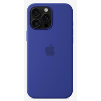 Silikonowe etui Apple w kolorze ultramaryna do iPhone 16 Pro Max z widoczną wyspą aparatów, logiem producenta na środku oraz wbudowanym pierścieniem MagSafe.