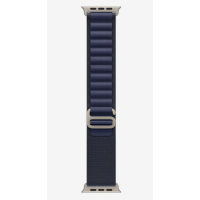 Granatowy pasek Apple Alpine Loop 49mm w rozmiarze M z tytanowym zapięciem typu G-hook, przeznaczony do zegarka Apple Watch, widoczny w pełnym pionowym ujęciu.