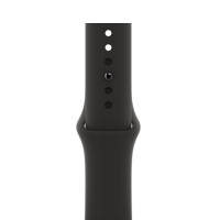 Czarny silikonowy pasek Apple do zegarka Apple Watch w rozmiarach 38/40/41/42mm, widoczny od strony zewnętrznej z rzędem otworów do regulacji zapięcia.