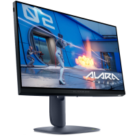 Monitor gamingowy Dell AW2525HM z wyświetloną grą Alara Prime, osadzony na czarnej podstawie, ujęty pod kątem ukazującym smukłe ramki i logo Alienware.