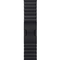 Czarna bransoleta panelowa Apple do zegarka Apple Watch, wykonana ze stali nierdzewnej, ukazująca segmentową konstrukcję ogniw oraz centralne zapięcie.